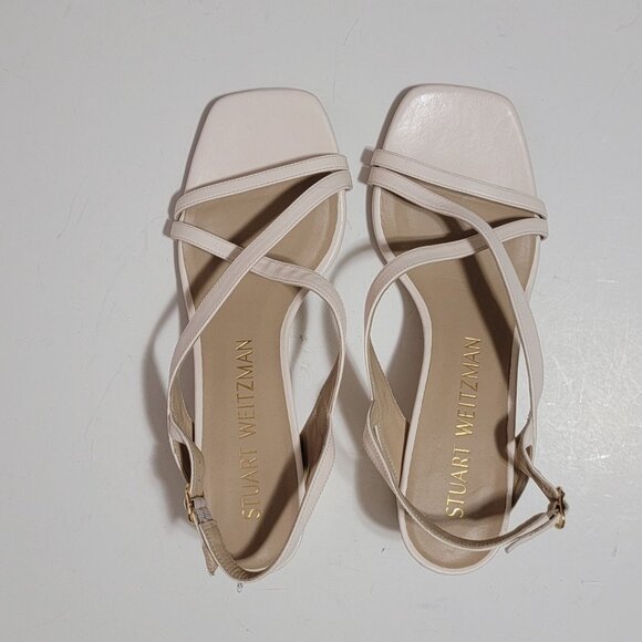 NEW Stuart Weitzman Oasis 50 Block Sandals Womens 9.5 Ivory Neutral Luxury Chic - Picture 1 of 11